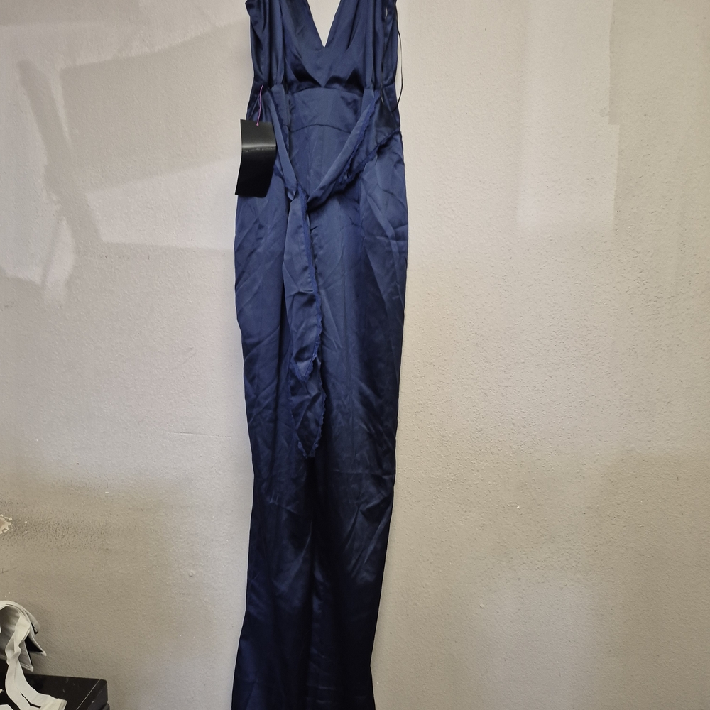 bebe Midnight Blue Satin Jumpsuit